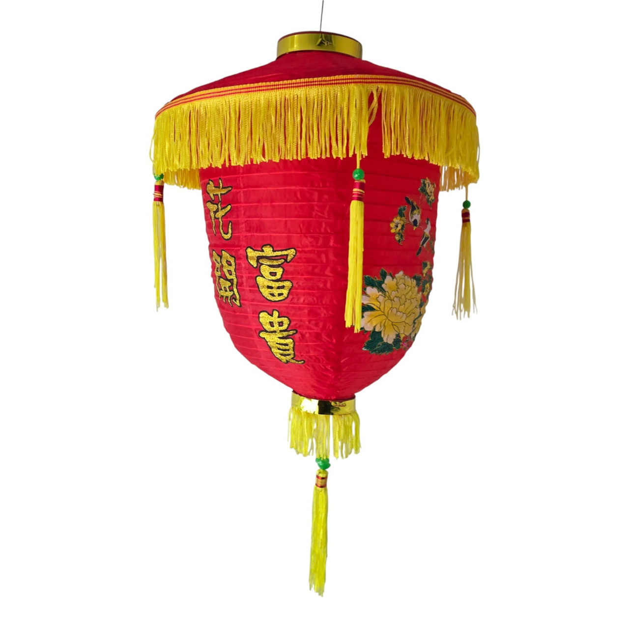 Ліхтарик китайський шовковий із символом удачі, червоний з бахромою (d-40 см), фото 1