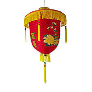 Ліхтарик китайський шовковий із символом удачі, червоний з бахромою (d-40 см), фото 2