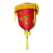 Ліхтарик китайський шовковий із символом удачі, червоний з бахромою (d-40 см), фото 3