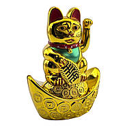 Кішка Манекі-неко махає лапою на чаші багатства (9,7 х7х4, 8 см), фото 2