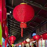 Ліхтарик китайський шовковий із символом удачі, червоний (d-35см), фото 3