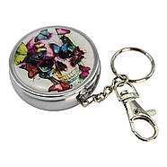 Попільничка-брелок кишенькова з малюнком метал "Череп з метеликами" (d-5 h-1.7 см), фото 2