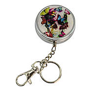 Попільничка-брелок кишенькова з малюнком метал "Череп з метеликами" (d-5 h-1.7 см), фото 3