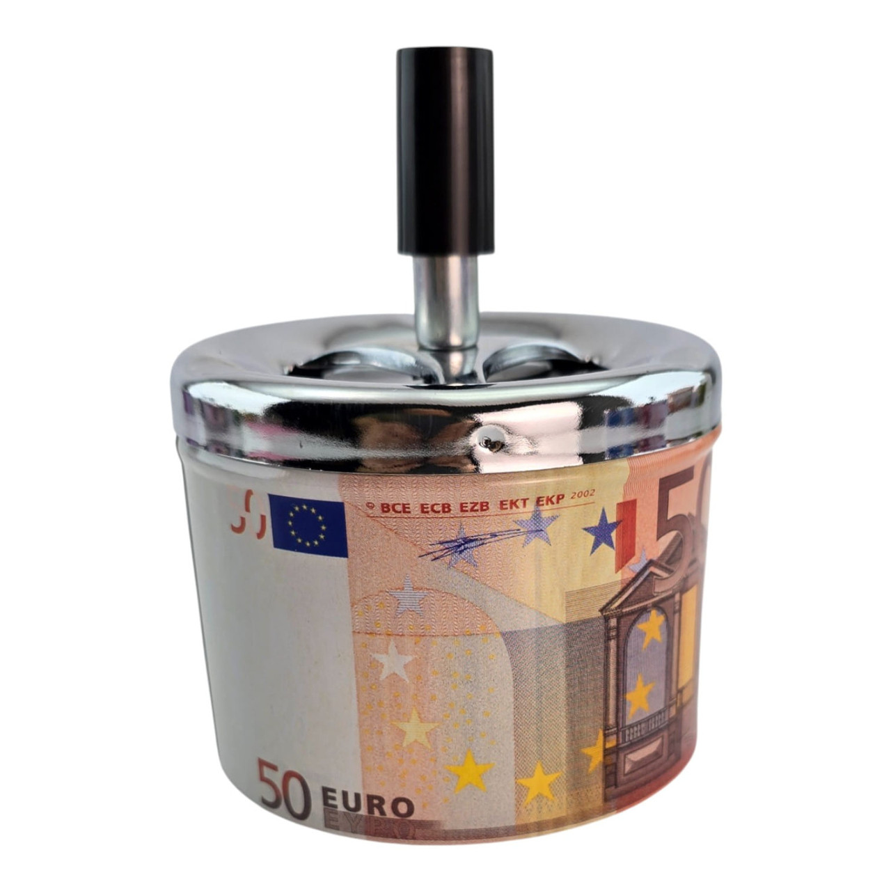 Попільничка з кришкою металева "50 Євро" (d-9.5 см h-12 см), фото 1