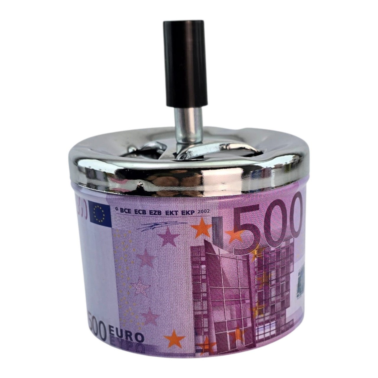 Попільничка з кришкою металева "500 Євро" (d-9.5 см h-12 см), фото 1