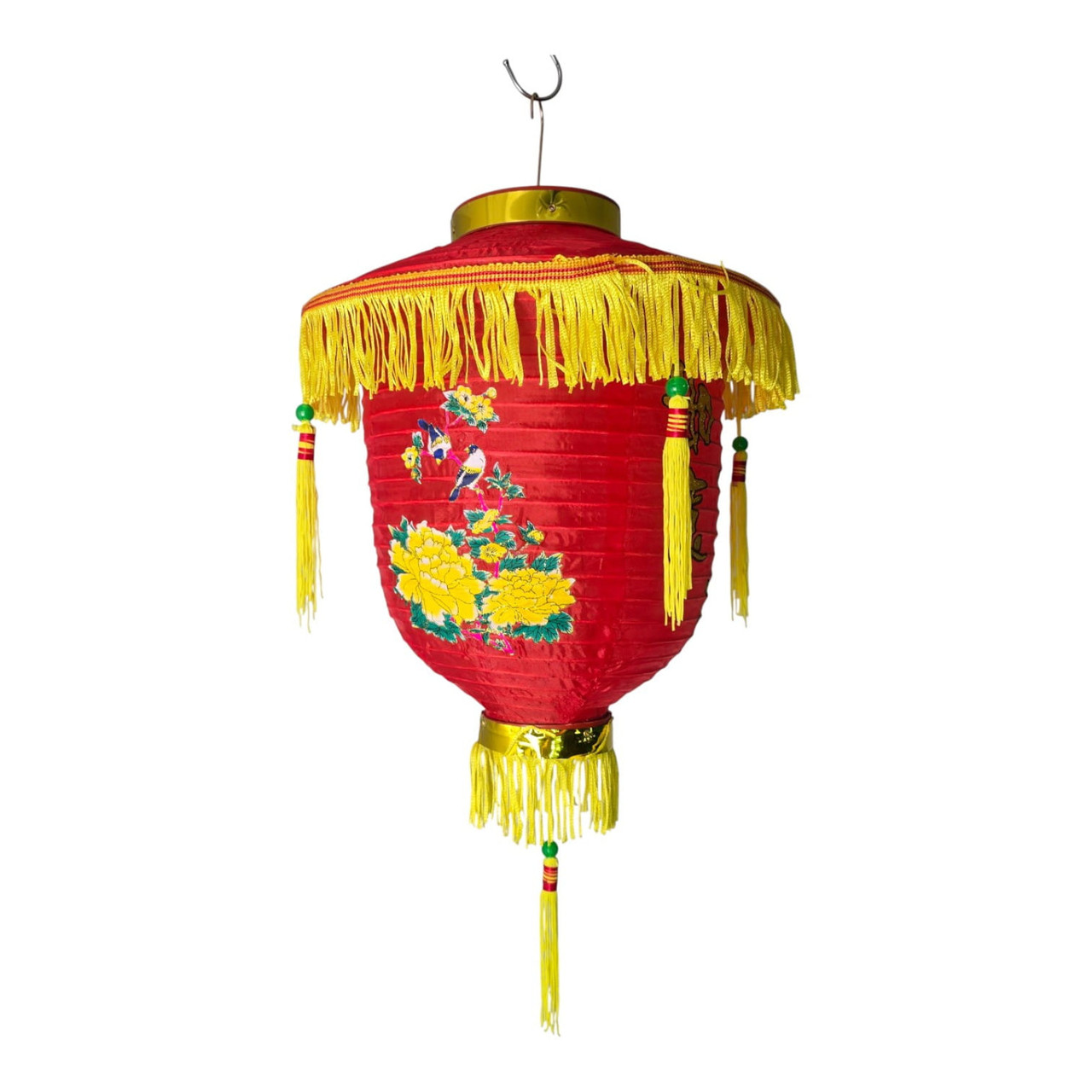 Ліхтарик китайський шовковий із символом удачі, червоний з бахромою (d-30 см), фото 1