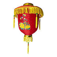 Ліхтарик китайський шовковий із символом удачі, червоний з бахромою (d-30 см), фото 2