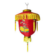 Ліхтарик китайський шовковий із символом удачі, червоний з бахромою (d-30 см), фото 5