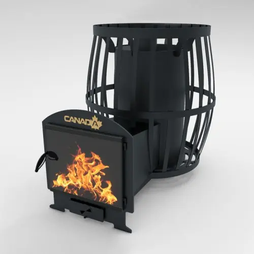 Піч для лазні CANADA Бочка 30 м³ з виносом 240 мм та скляними дверцятами 405×405, фото 1