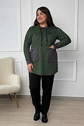 Трикотажна туніка батал з довгим рукавом зелена