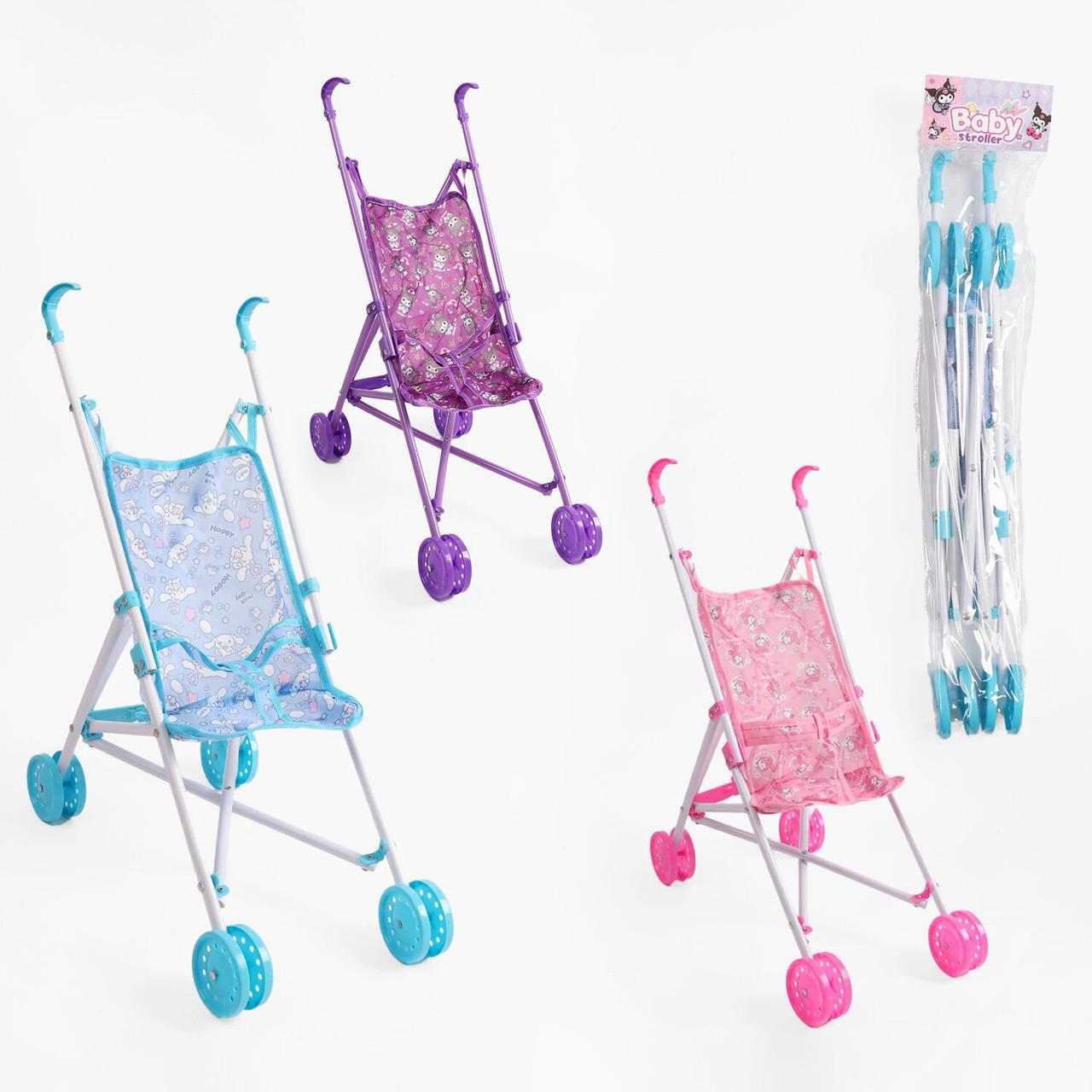 Коляска для ляльок висота 50 см, складна конструкція, пластиковий каркас, текстильне сидіння, подвійні колеса, фото 1