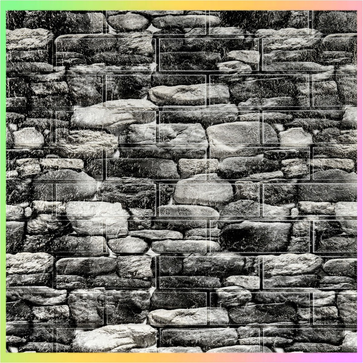 Декоративна 3D панель чорний камінь, що самоклеїться, рельєфне покриття для стін 70x77 см інтер'єрний декор, фото 1