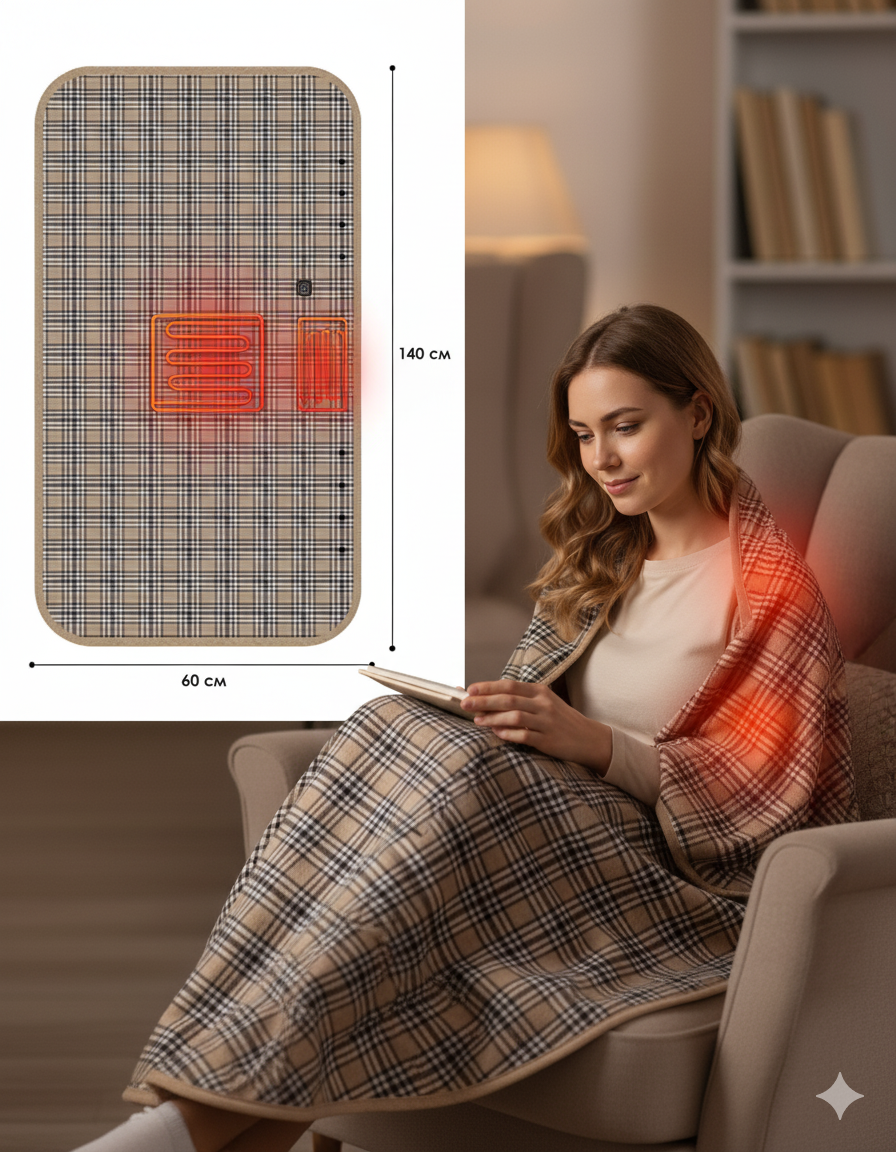 Електричне покривало з підігрівом шаль плед Lesko 140*80 см електрична ковдра регульована температура від usb від повербанка, фото 1