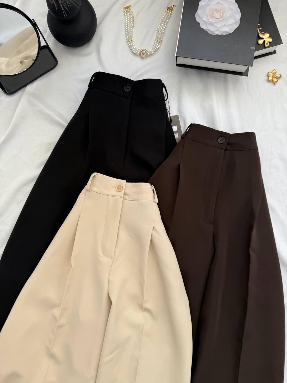 Брюки Палаццо з костюмки Модель: 1531-238 Колір: бежевий, чорний, шоколад, фото 1