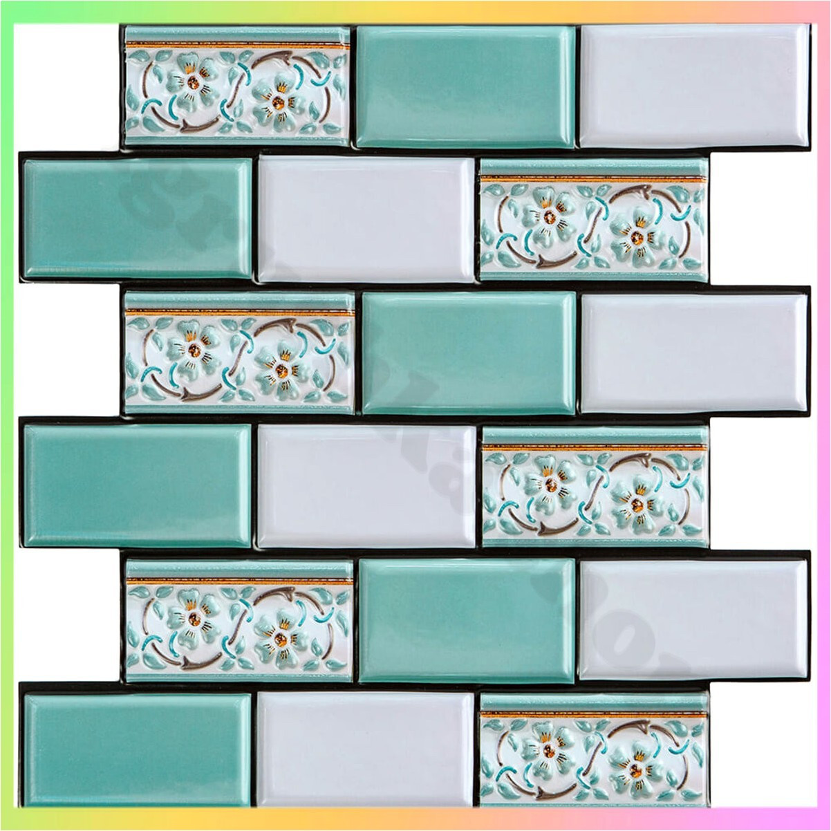 Декоративна плитка ПВХ, що самоклеїться, м'ятного кольору 30х30 см для інтер'єру будинку та офісу водовідштовхувальна 5 мм., фото 1