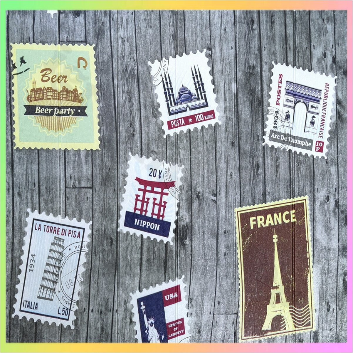 Самоклеючі 3D панелі для стін поштові марки 700х700 см декор інтер'єру кухні ванної кімнати, фото 1