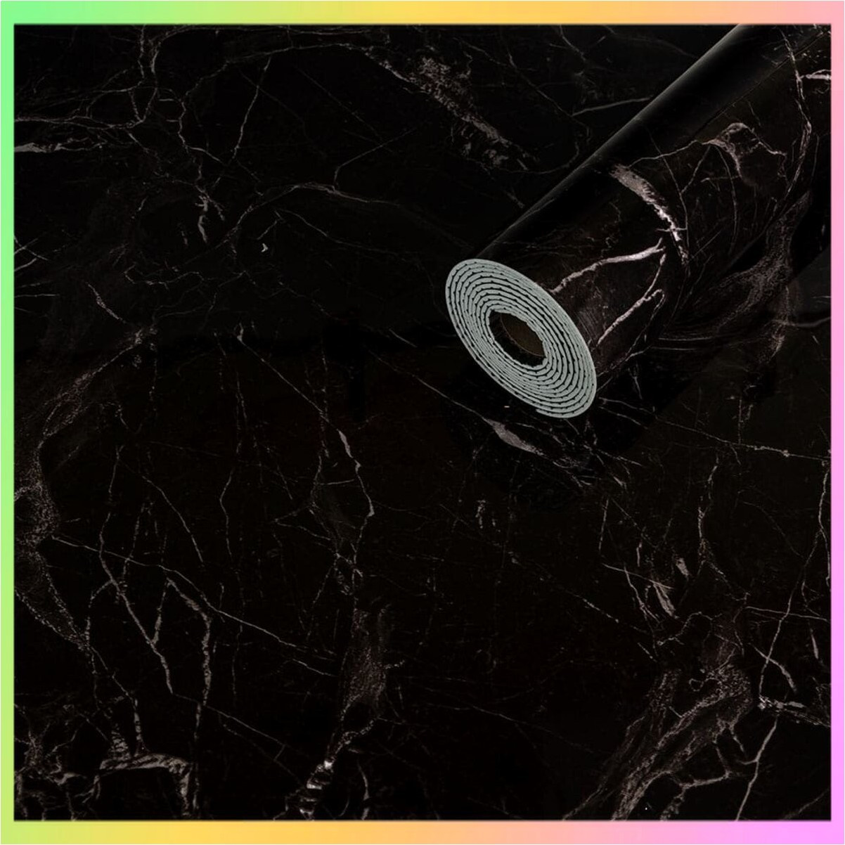 Вінілова плитка, що самоклеїться, чорний мармур глянець рулон 60х300 см для обробки стін та підлоги інтер'єрів, фото 1