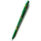 Ручка кулькова Петриківський розпис подарункова дерев'яна КВІТИ УКРАЇНИ синій стрижень Український сувенір, фото 3