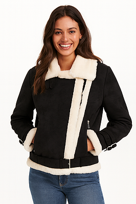 Жіноча чорна дублянка замшева з хутром  чорна (253-2)