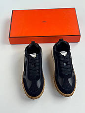 Жіночі чорні шкіряні кросівки Hermes Jet кеди Ермес, фото 3