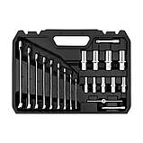 Набір торцевих та викруткових насадок і комбінованих ключів квадрат 1/4"/ 3/8" з аксесуарами 92 шт. Yato YT-38785, фото 2