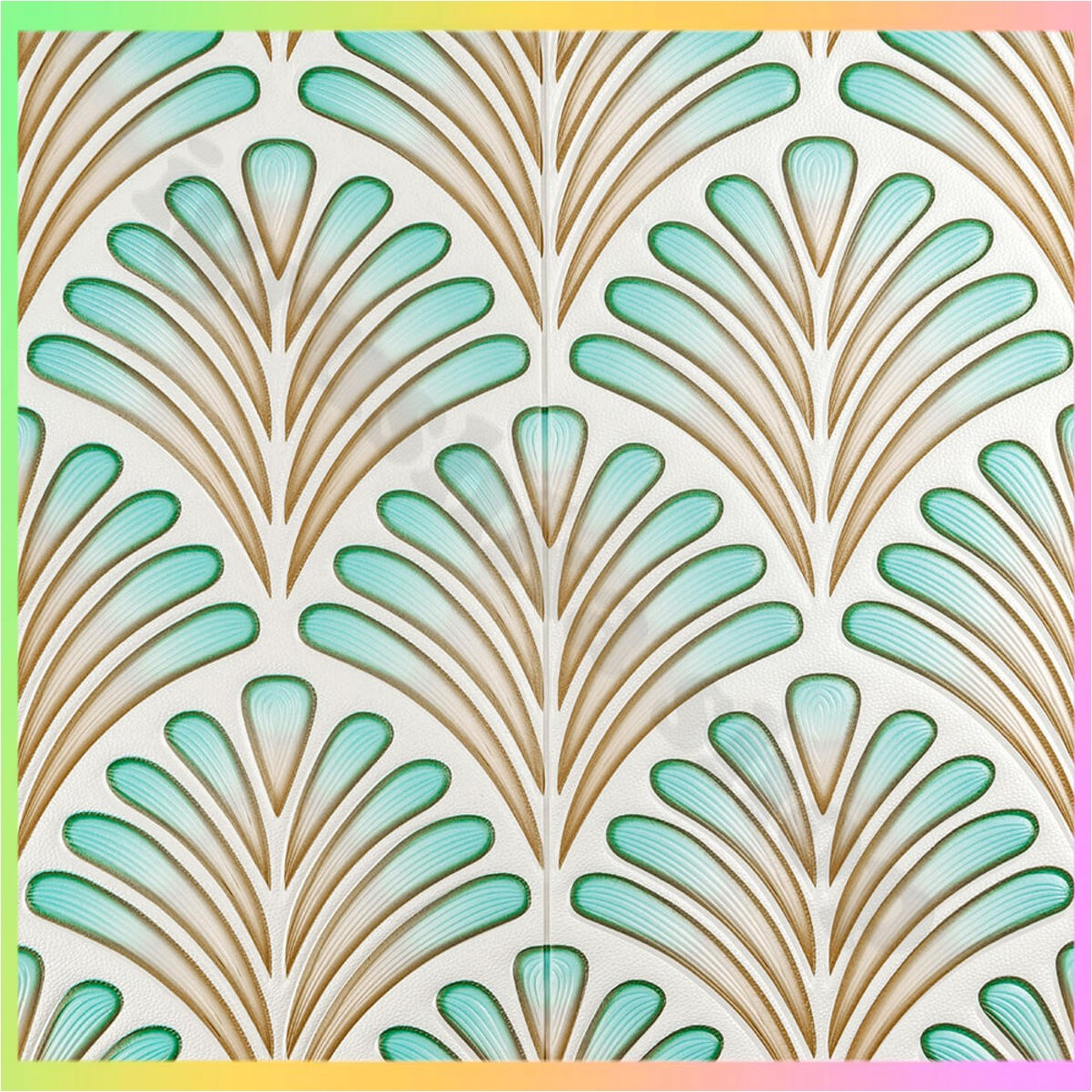 Стінові панелі 3D самоклеючі зелені коричневі візерунки для декорування інтер'єру 68х68 см, фото 1