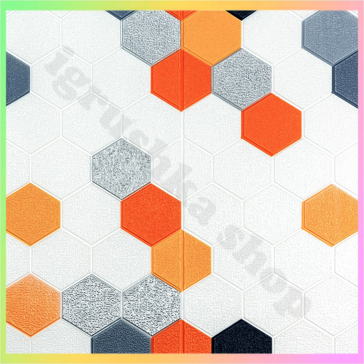Панель стінова 3D мозаїка помаранчева декоративне покриття, що самоклеиться, для стін 700х700х4мм поліпропіленова, фото 1