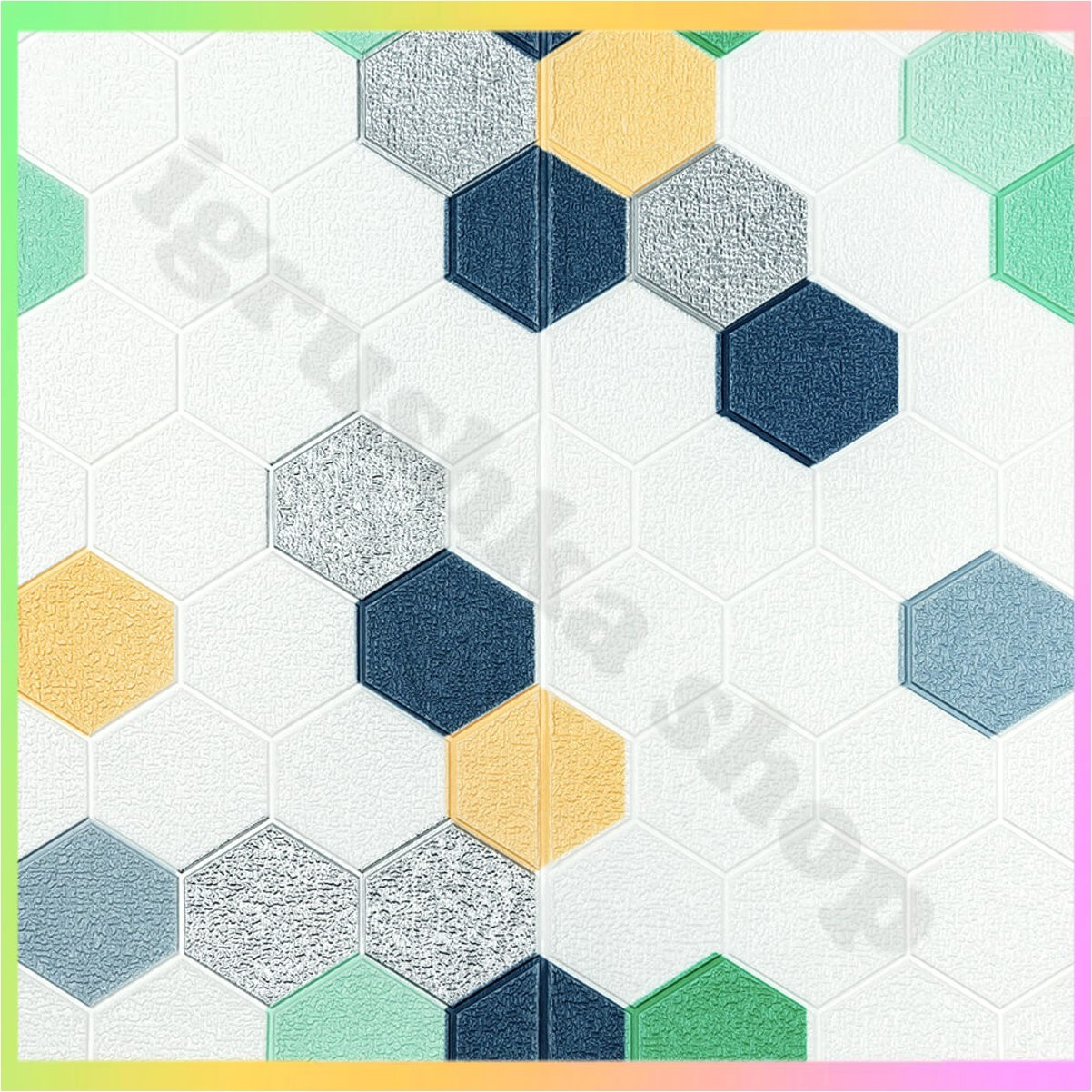 Стінова панель 3D самоклеюча для стін мозаїка синьо-жовта 70х70 см декоративне покриття для інтер'єру оздоблення стін, фото 1