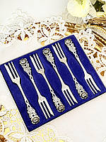 Набір посріблених десертних виделок з трояндочкою на ручці, срібло 100, Німеччина, Antiko 100