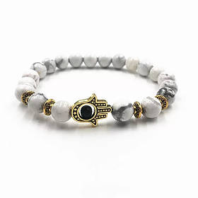 Тибетський Браслет «Рука Фатими Позолота» з далматинської яшмою