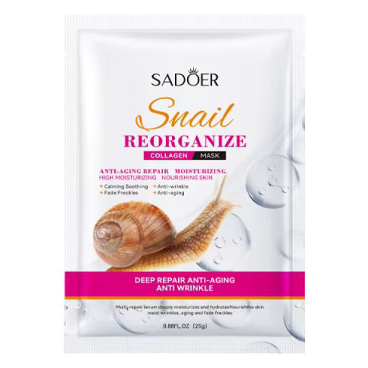 Тканинна маска для обличчя SADOER Snail Reorganize Collagen зволожувальна, поживна 25 г