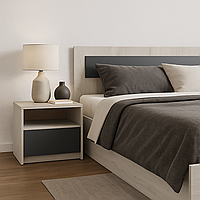 Стильна сучасна вузька приліжкова тумба 50 см з шухлядою модерн у спальню ЛДСП Viva Гарант дуб крафт білий+графіт