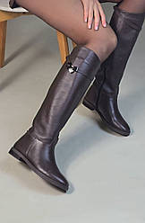 Чоботи труби жіночі зимові шкіряні коричневого кольору