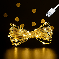 Хіт! Гірлянда Роса на батарейках 50 LED теплий Білий, 500 см, прозорий дріт (1-154,1977-07)