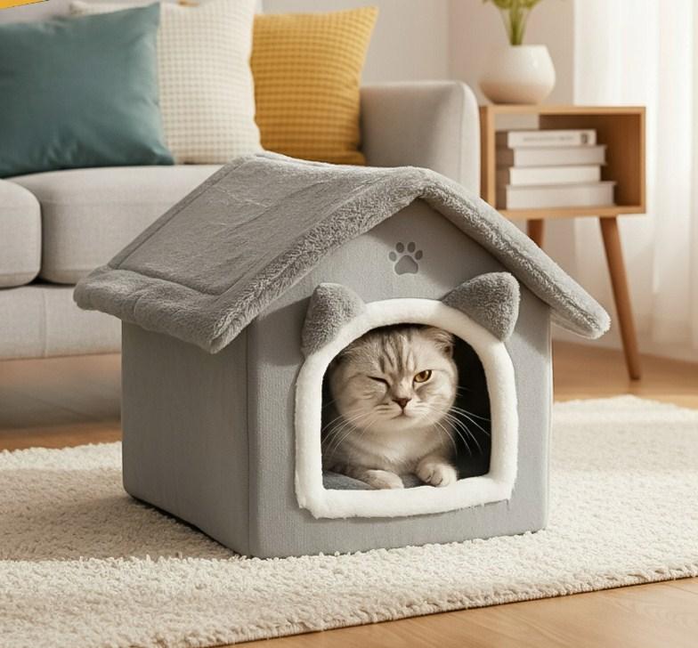 Лежанка для котика БУДИНОЧОК Purlov 25706 сірий, фото 1