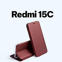 Чохол-книга для Xiaomi Redmi 15C чохол книжка з підставкою на телефон сяомі редмі 15ц бордова