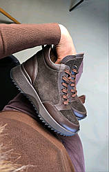 Кросівки зимові шкіряні жіночі стильні коричневі