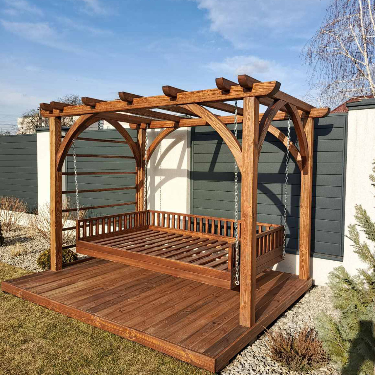 Садова гойдалка з дерева, фото 1