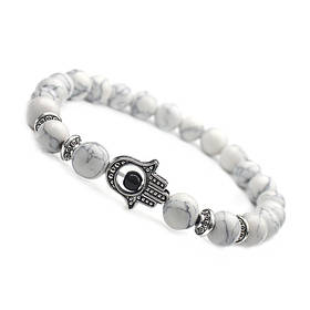 Тибетський Браслет «Рука Фатими Сріблений» з далматинської яшмою