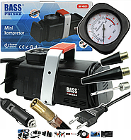 Універсальний міні-компресор,насос для шин 12V/230V Bass Polska 4521 для авто і дому