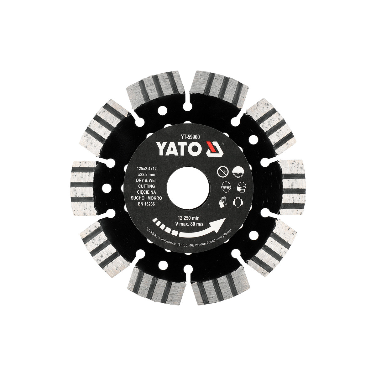 Диск відрізний алмазний по залізобетону і камінню Ø=125/22.2х2.4 мм в мокрому і сухому режимі Yato YT-59900, фото 1