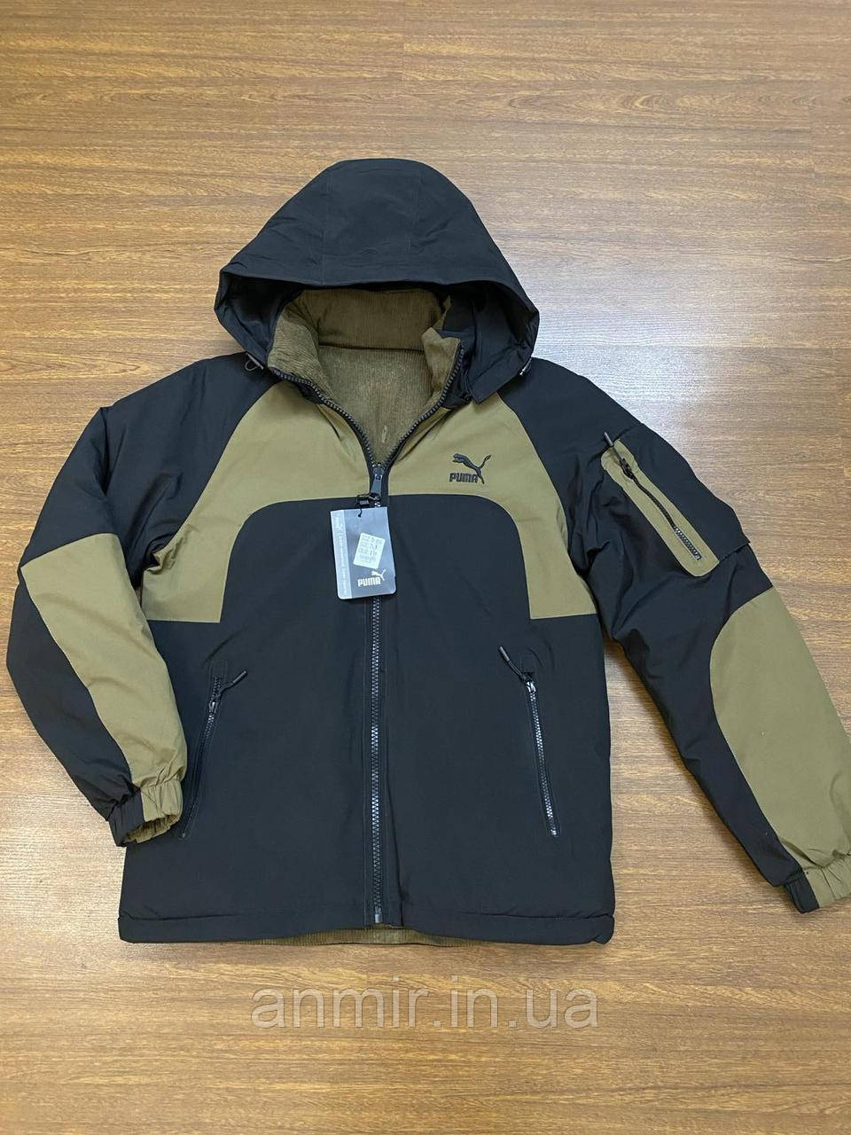 Куртка зимова чоловіча двоколірна з капюшоном PUMA норма 48-56, чорного кольору