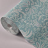 Шпалери вініл на флізеліні 0.53 × 10.05 м Marburg 57115, бірюзово-сірі для спальні, вітальні, коридору, фото 2