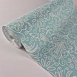 Шпалери вініл на флізеліні 0.53 × 10.05 м Marburg 57115, бірюзово-сірі для спальні, вітальні, коридору, фото 5