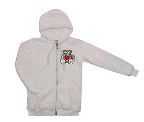 Кофта дитяча з капюшоном на блискавці для дівчинки, Ведмедик, махра, Happy (розмір 152)