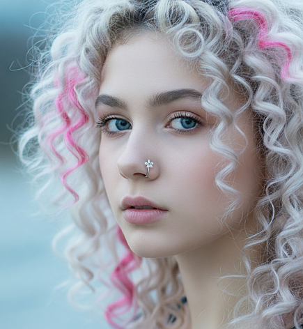 Сережка-обманка на ніс "Квітка з Камінцями" | Без проколу | Пірсинг обманка срібного кольору, фото 2