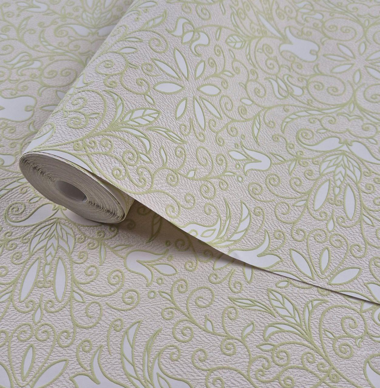 Шпалери вініл на флізеліні 0.53 × 10.05 м Marburg 57112, бежево-салатові для спальні, вітальні, кухні, фото 1