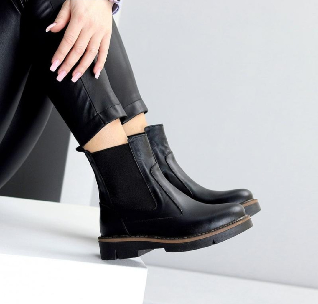 Черевики челсі зимові жіночі шкіряні чорні, фото 1