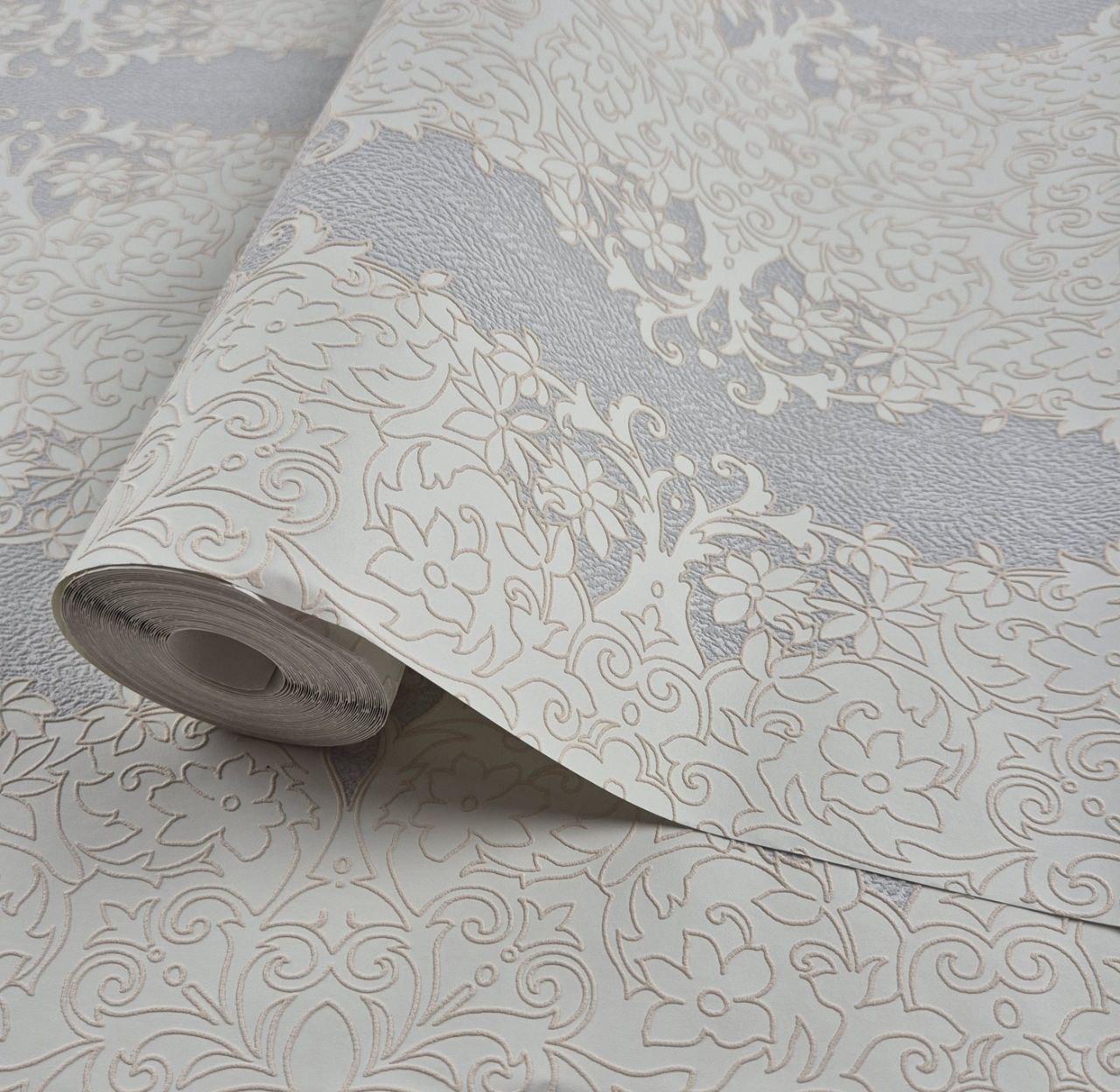 Шпалери вініл на флізеліні 0.53 × 10.05 м Marburg 57109, молочно-сірі для спальні, вітальні, коридору, фото 1