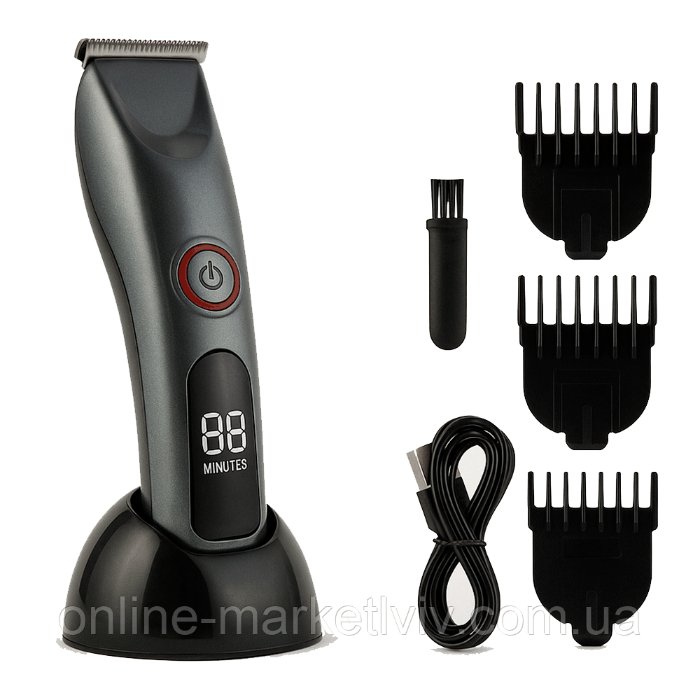 Машинка для стрижки волосся з 3 насадками, SURKER SK-607 / Акумуляторний тример з дисплеєм, фото 1